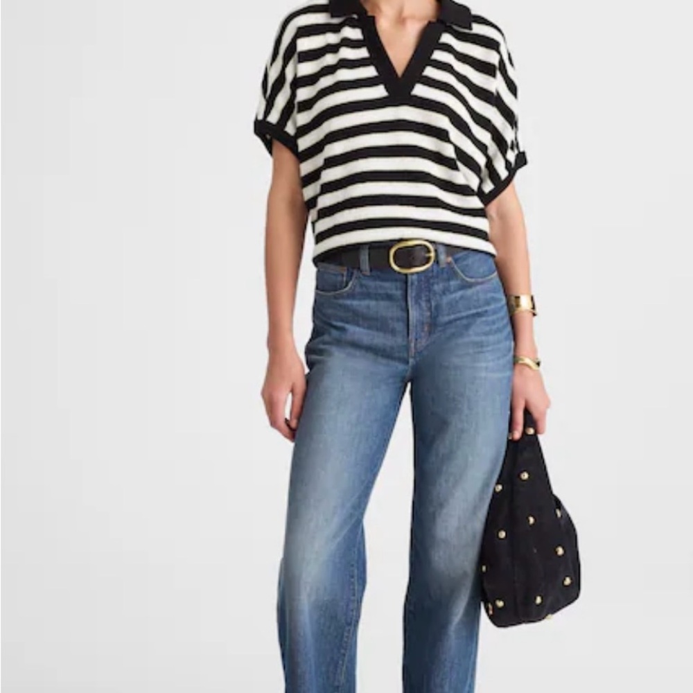 Madewell Relaxed V-Neck Polo Shirt Striped Size XS - Picture 2 of 7